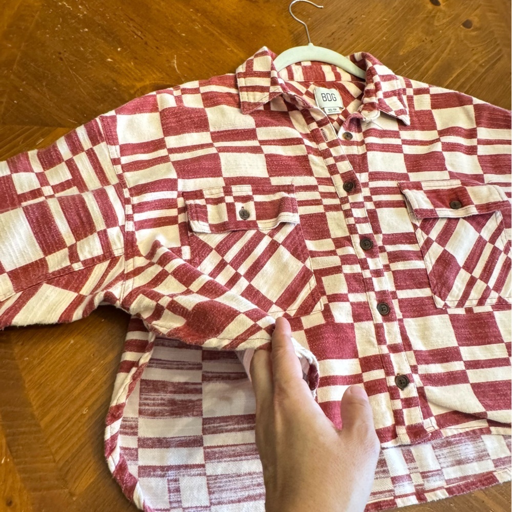 Urban Outfitters BDG Caleb Crop Flannel Shirt Jacket Sz XS Red White Cotton - Picture 12 of 16